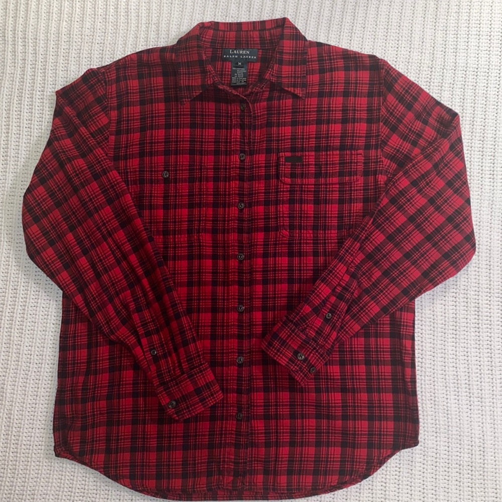 Ralph Lauren red & black flannel women’s button down shirt